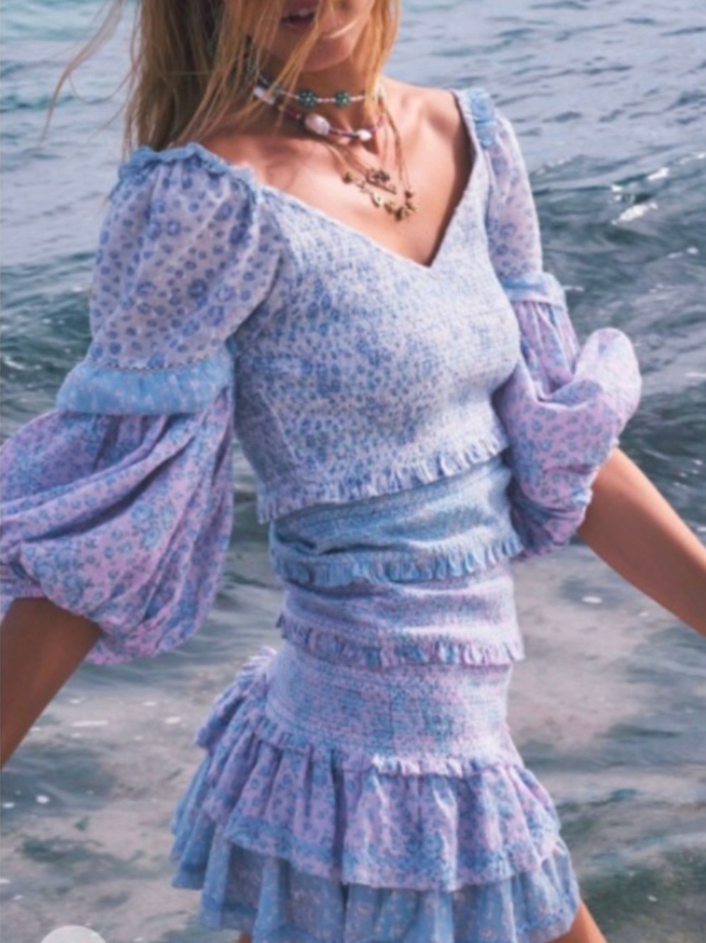 LoveShackFancy Ensly Floral Puff-Sleeve Smocked Dress